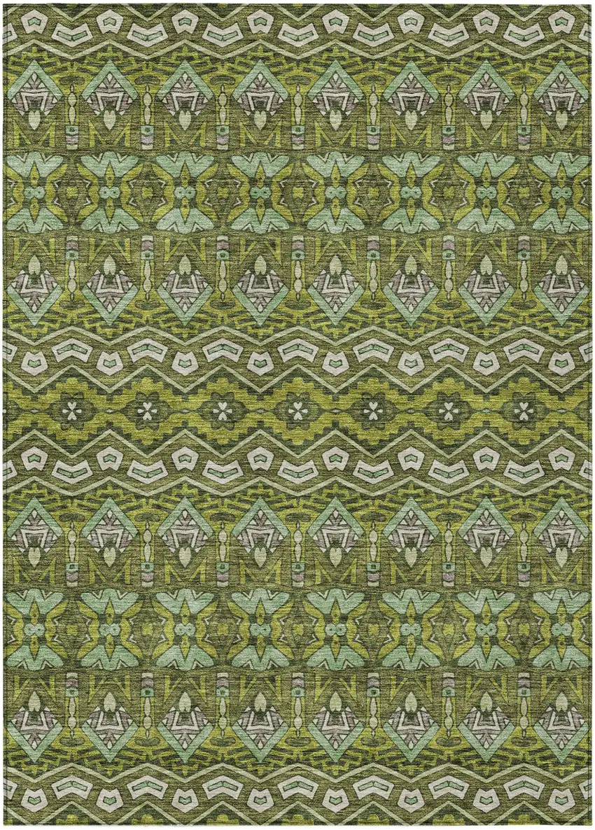 Olive Green Purple And Ivory Moroccan Washable Indoor Outdoor Area Rug Photo 2