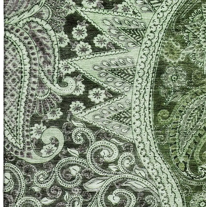 Olive Green Purple And Ivory Paisley Washable Area Rug With UV Protection Photo 3