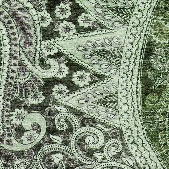 Olive Green Purple And Ivory Paisley Washable Area Rug With UV Protection Photo 2