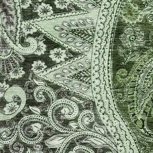 Photo of Olive Green Purple And Ivory Paisley Washable Area Rug With UV Protection