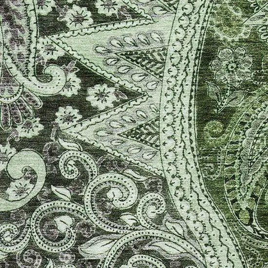Olive Green Purple And Ivory Paisley Washable Area Rug With UV Protection Photo 2