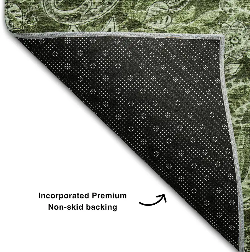 Olive Green Purple And Ivory Paisley Washable Area Rug With UV Protection Photo 6