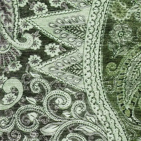 Olive Green Purple And Ivory Paisley Washable Area Rug With UV Protection Photo 2