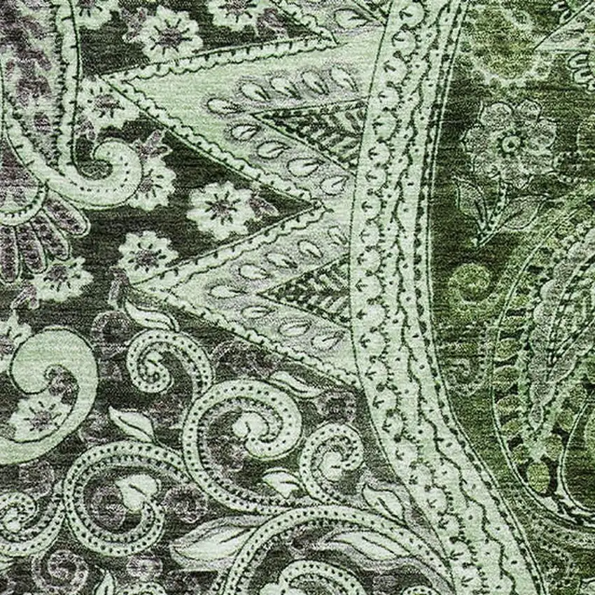 Olive Green Purple And Ivory Paisley Washable Area Rug With UV Protection Photo 2