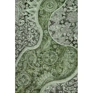 Photo of Olive Green Purple And Ivory Paisley Washable Area Rug With UV Protection