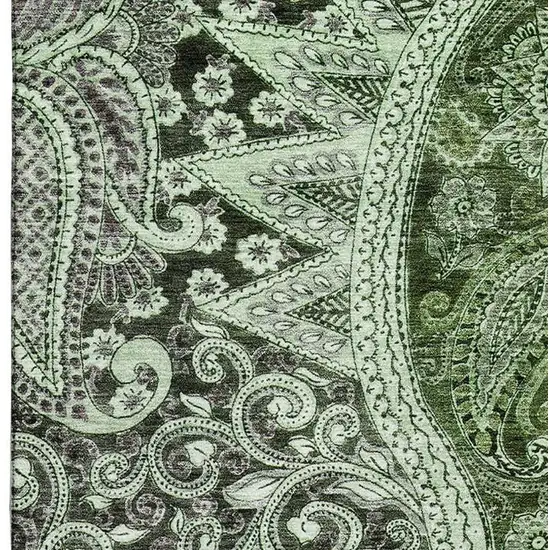 Olive Green Purple And Ivory Paisley Washable Area Rug With UV Protection Photo 3