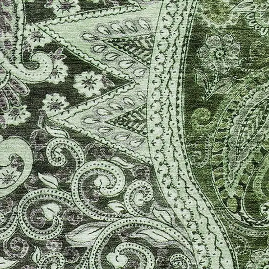 Olive Green Purple And Ivory Paisley Washable Area Rug With UV Protection Photo 2