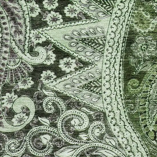 Olive Green Purple And Ivory Paisley Washable Area Rug With UV Protection Photo 2