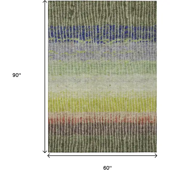 Olive Green Red And Purple Striped Washable Indoor Outdoor Area Rug Photo 3