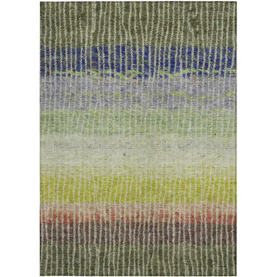 Olive Green Red And Purple Striped Washable Indoor Outdoor Area Rug Photo 4