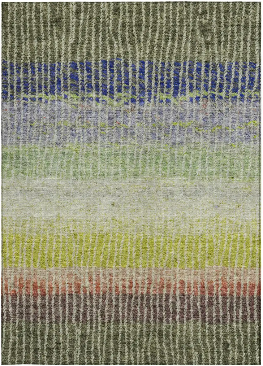 Olive Green Red And Purple Striped Washable Indoor Outdoor Area Rug Photo 4