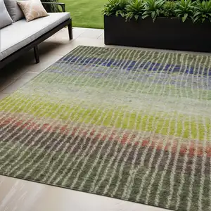 Photo of Olive Green Red And Purple Striped Washable Indoor Outdoor Area Rug