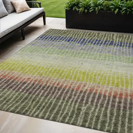 Olive Green Red And Purple Striped Washable Indoor Outdoor Area Rug Photo 1