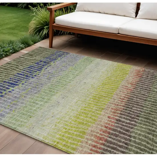 Olive Green Red And Purple Striped Washable Indoor Outdoor Area Rug Photo 1