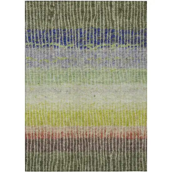 Olive Green Red And Purple Striped Washable Indoor Outdoor Area Rug Photo 2