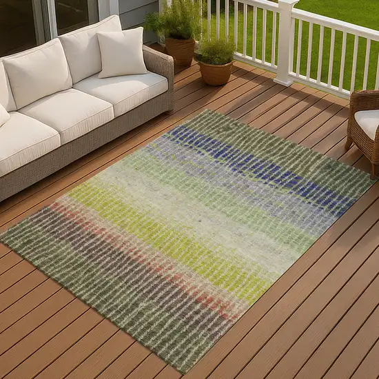 Olive Green Red And Purple Striped Washable Indoor Outdoor Area Rug Photo 8