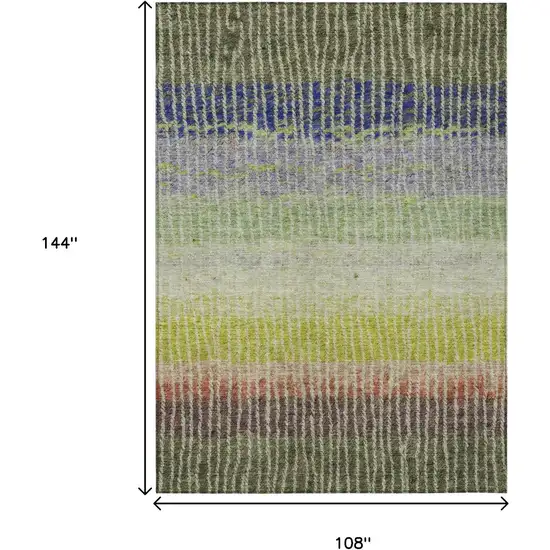 Olive Green Red And Purple Striped Washable Indoor Outdoor Area Rug Photo 3