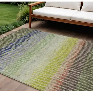Photo of Olive Green Red And Purple Striped Washable Indoor Outdoor Area Rug