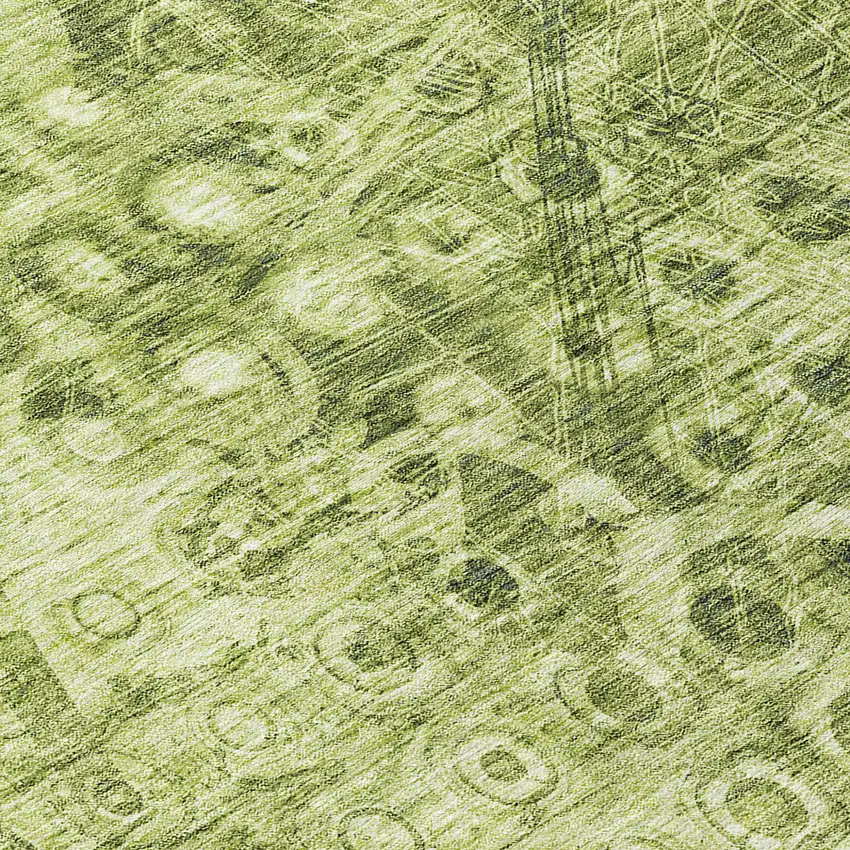 8' Olive Green Round Ikat Washable Indoor Outdoor Area Rug Photo 8