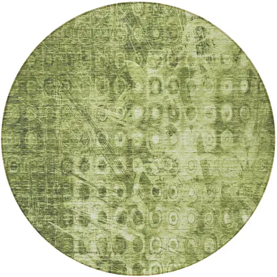 Olive Green Round Ikat Washable Non Skid Indoor Outdoor Area Rug Photo 5