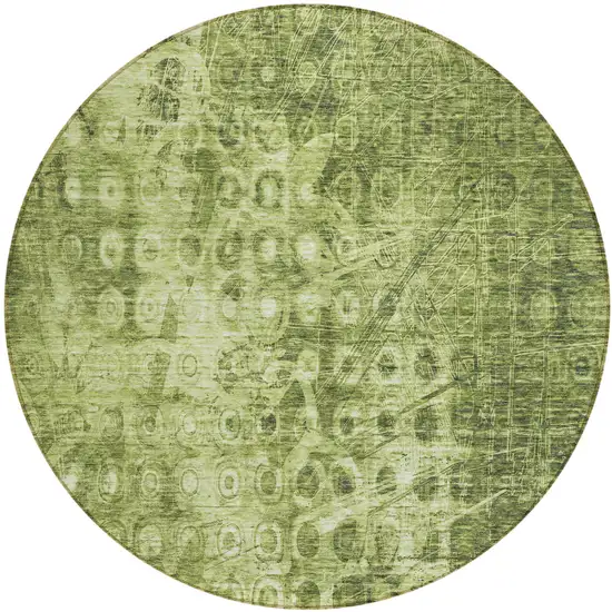 Olive Green Round Ikat Washable Non Skid Indoor Outdoor Area Rug Photo 2