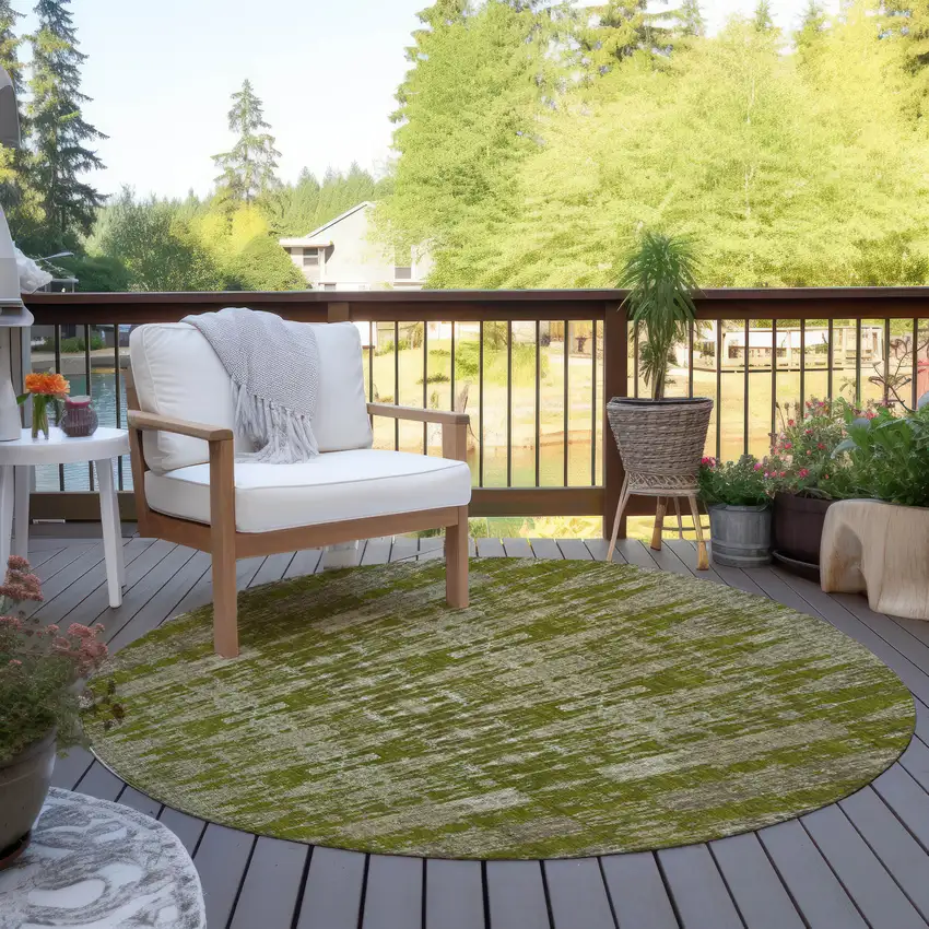 Olive Green Round Moroccan Washable Non Skid Indoor Outdoor Area Rug Photo 5
