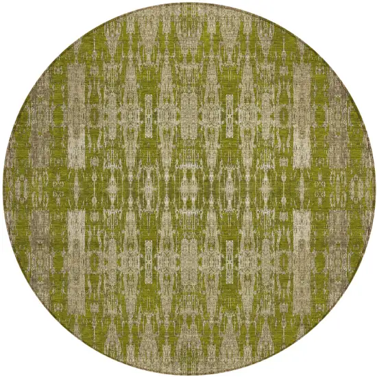 Olive Green Round Moroccan Washable Non Skid Indoor Outdoor Area Rug Photo 2