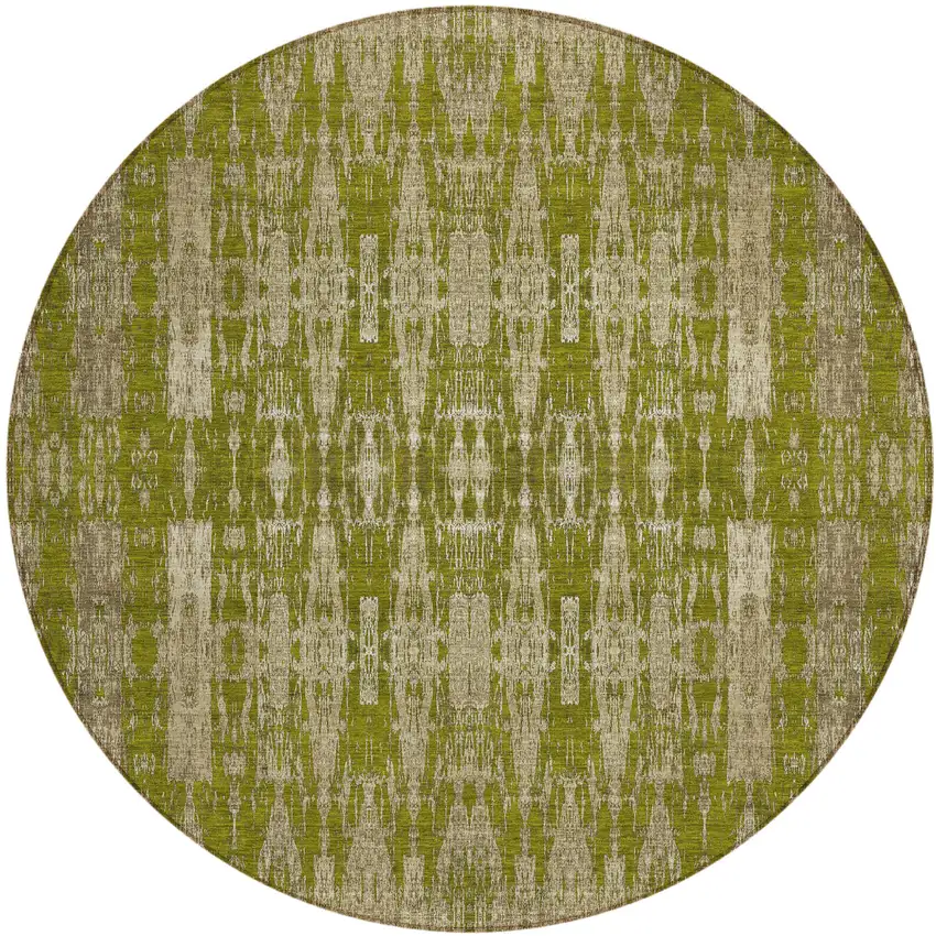 Olive Green Round Moroccan Washable Non Skid Indoor Outdoor Area Rug Photo 2