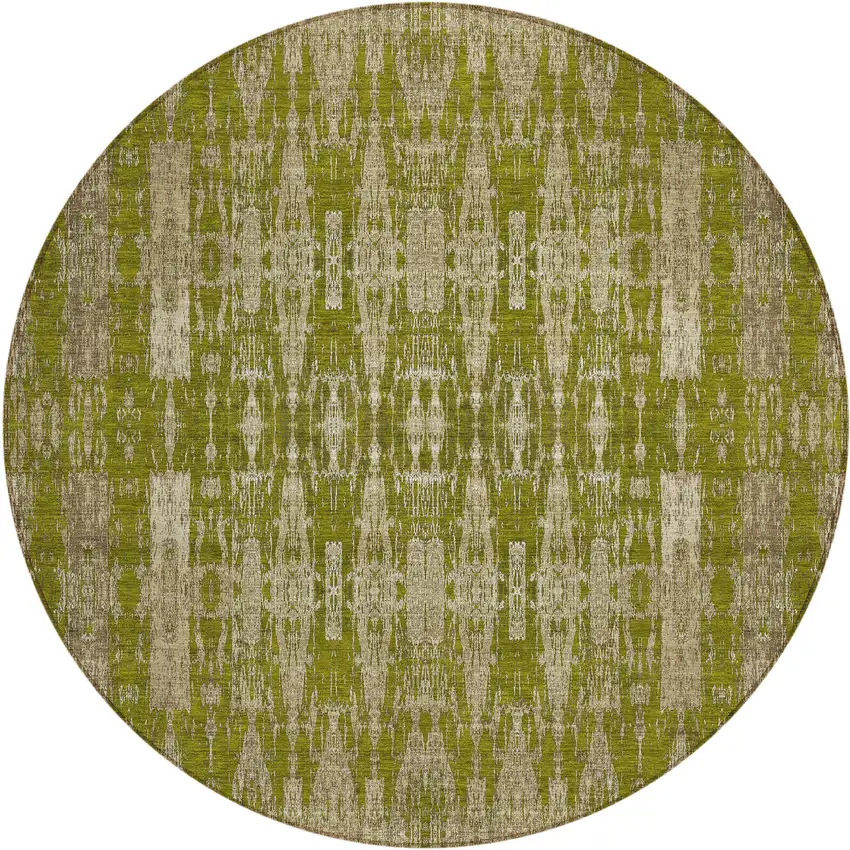 Olive Green Round Moroccan Washable Non Skid Indoor Outdoor Area Rug Photo 2
