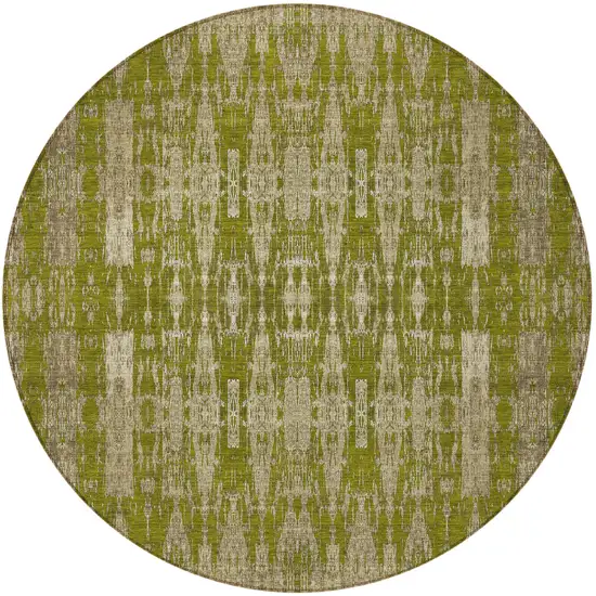 Olive Green Round Moroccan Washable Non Skid Indoor Outdoor Area Rug Photo 4