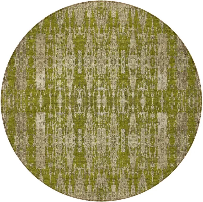 Olive Green Round Moroccan Washable Non Skid Indoor Outdoor Area Rug Photo 4