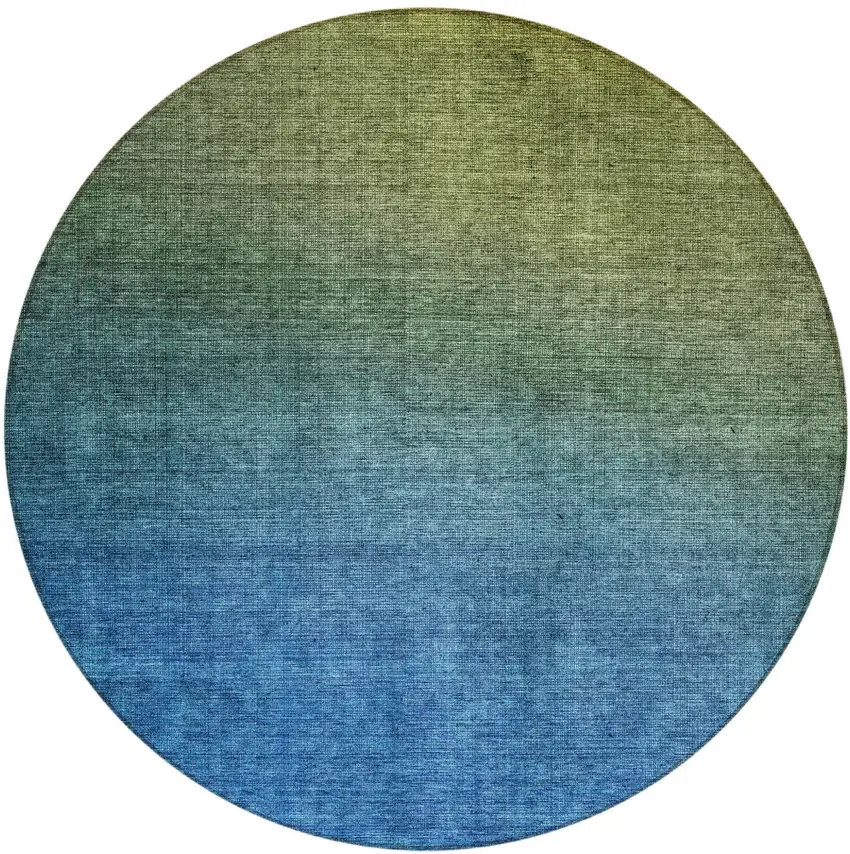 8' Olive Green Blue And Navy Blue Round Ombre Washable Indoor Outdoor Area Rug Photo 2