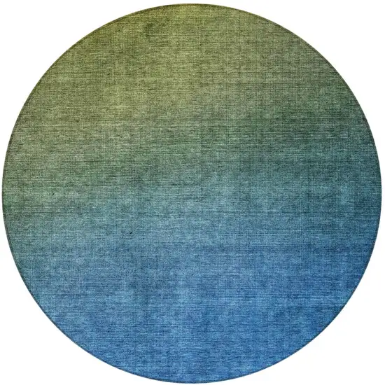 8' Olive Green Blue And Navy Blue Round Ombre Washable Indoor Outdoor Area Rug Photo 4
