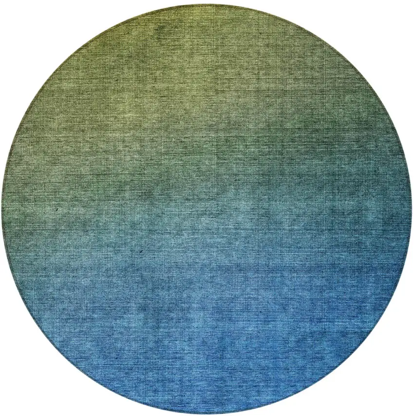 8' Olive Green Blue And Navy Blue Round Ombre Washable Indoor Outdoor Area Rug Photo 4