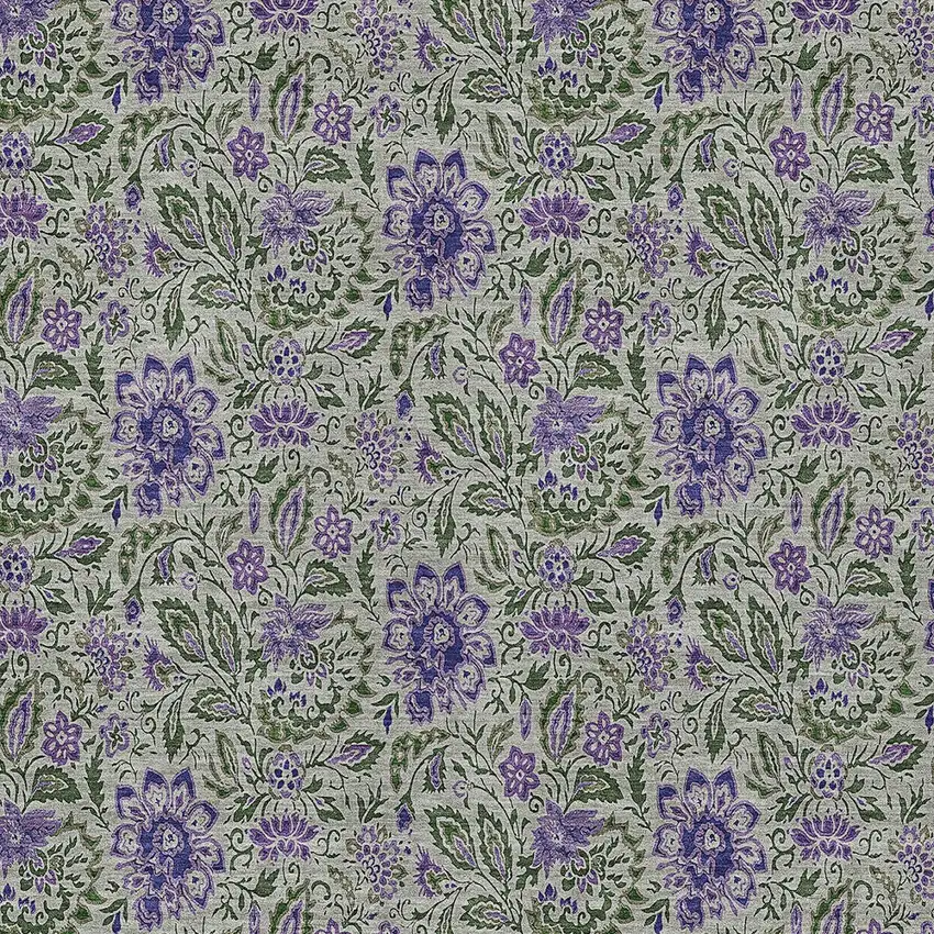 Olive Green Sage And Purple Floral Washable Indoor Outdoor Area Rug Photo 5