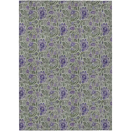 Olive Green Sage And Purple Floral Washable Indoor Outdoor Area Rug Photo 2