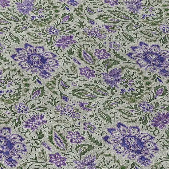Olive Green Sage And Purple Floral Washable Indoor Outdoor Area Rug Photo 7