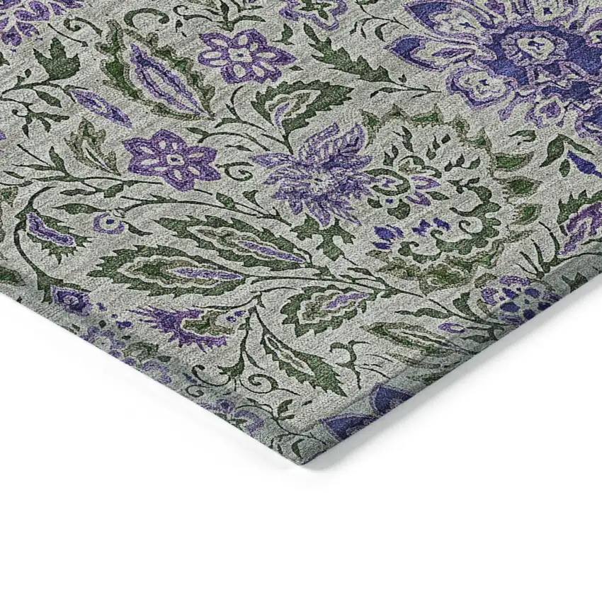Olive Green Sage And Purple Floral Washable Indoor Outdoor Area Rug Photo 4