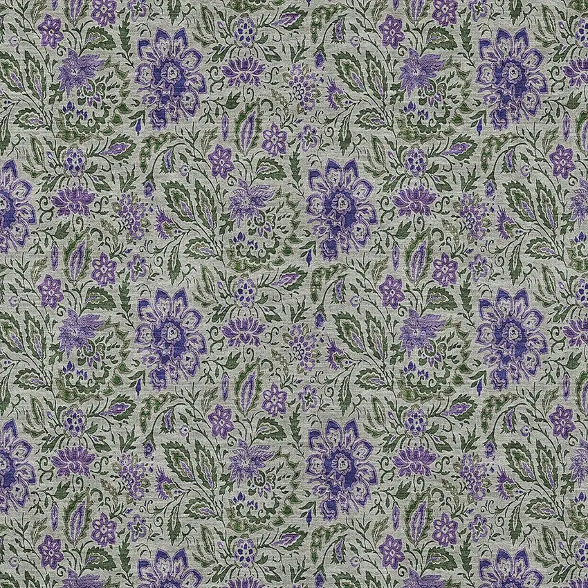 Olive Green Sage And Purple Floral Washable Indoor Outdoor Area Rug Photo 5