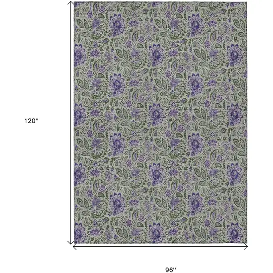Olive Green Sage And Purple Floral Washable Indoor Outdoor Area Rug Photo 3