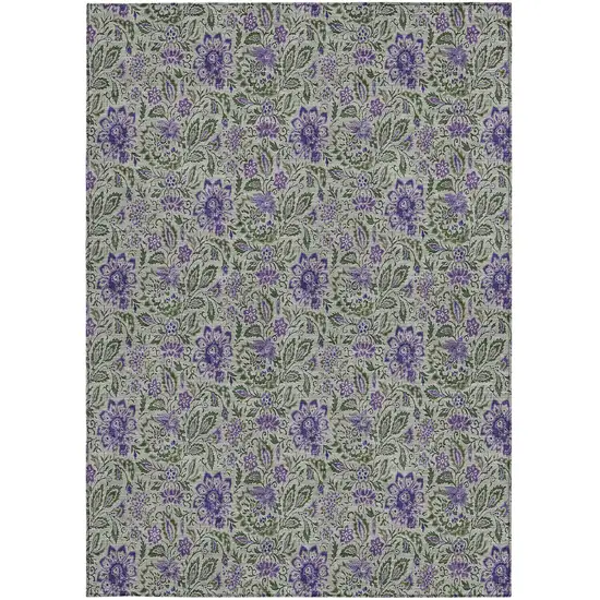 Olive Green Sage And Purple Floral Washable Indoor Outdoor Area Rug Photo 6