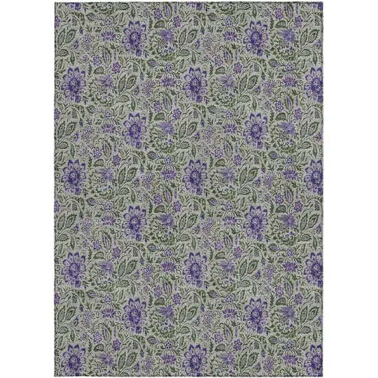 Olive Green Sage And Purple Floral Washable Indoor Outdoor Area Rug Photo 6