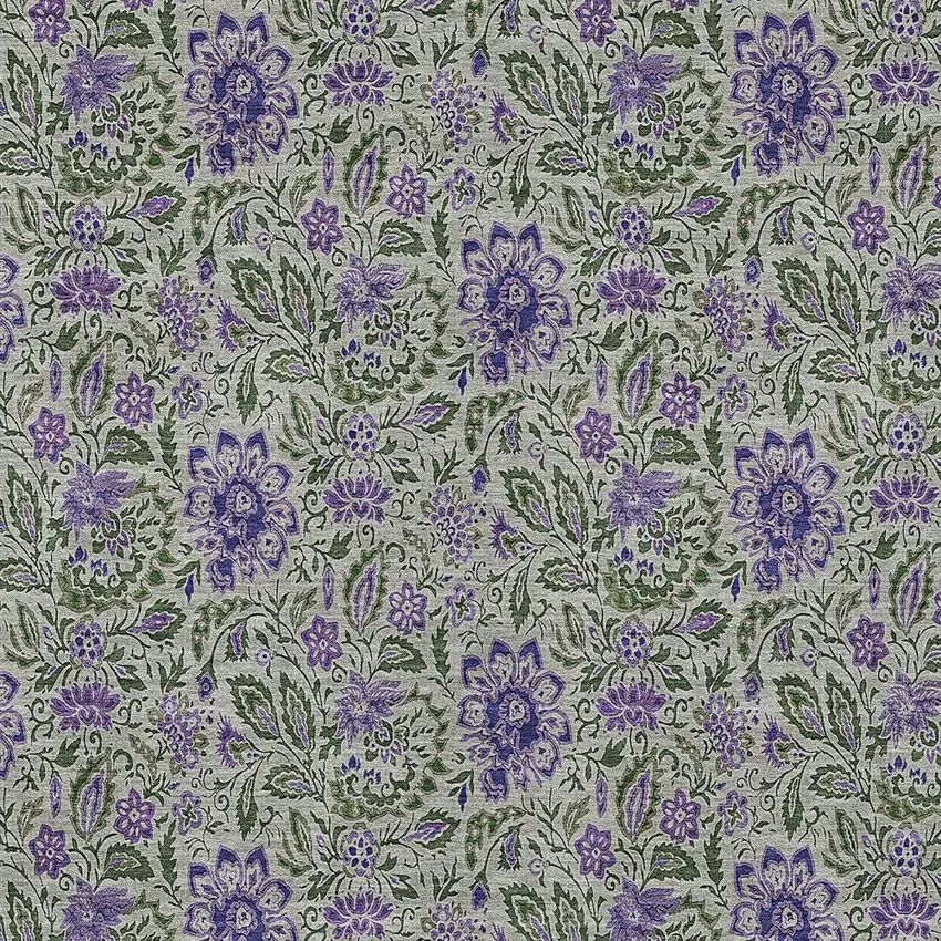 Olive Green Sage And Purple Floral Washable Indoor Outdoor Area Rug Photo 5