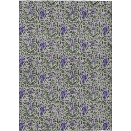 Olive Green Sage And Purple Floral Washable Indoor Outdoor Area Rug Photo 2