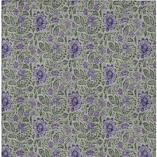 Olive Green Sage And Purple Floral Washable Indoor Outdoor Area Rug Photo 6