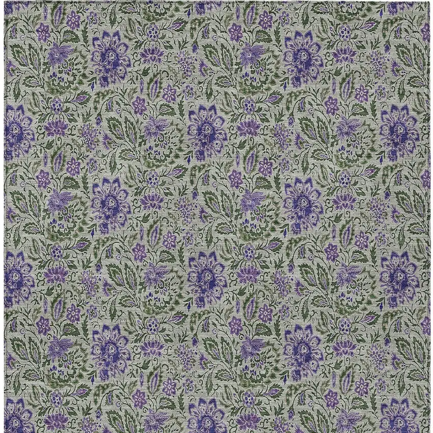 Olive Green Sage And Purple Floral Washable Indoor Outdoor Area Rug Photo 6