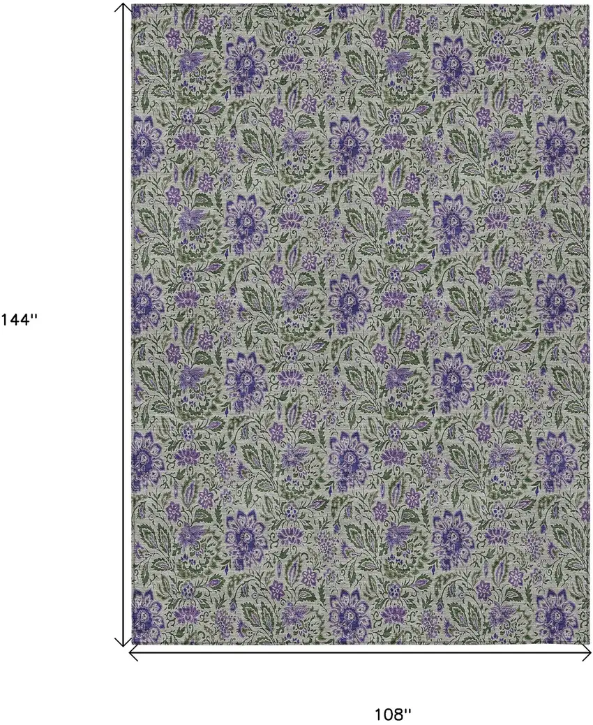 Olive Green Sage And Purple Floral Washable Indoor Outdoor Area Rug Photo 3