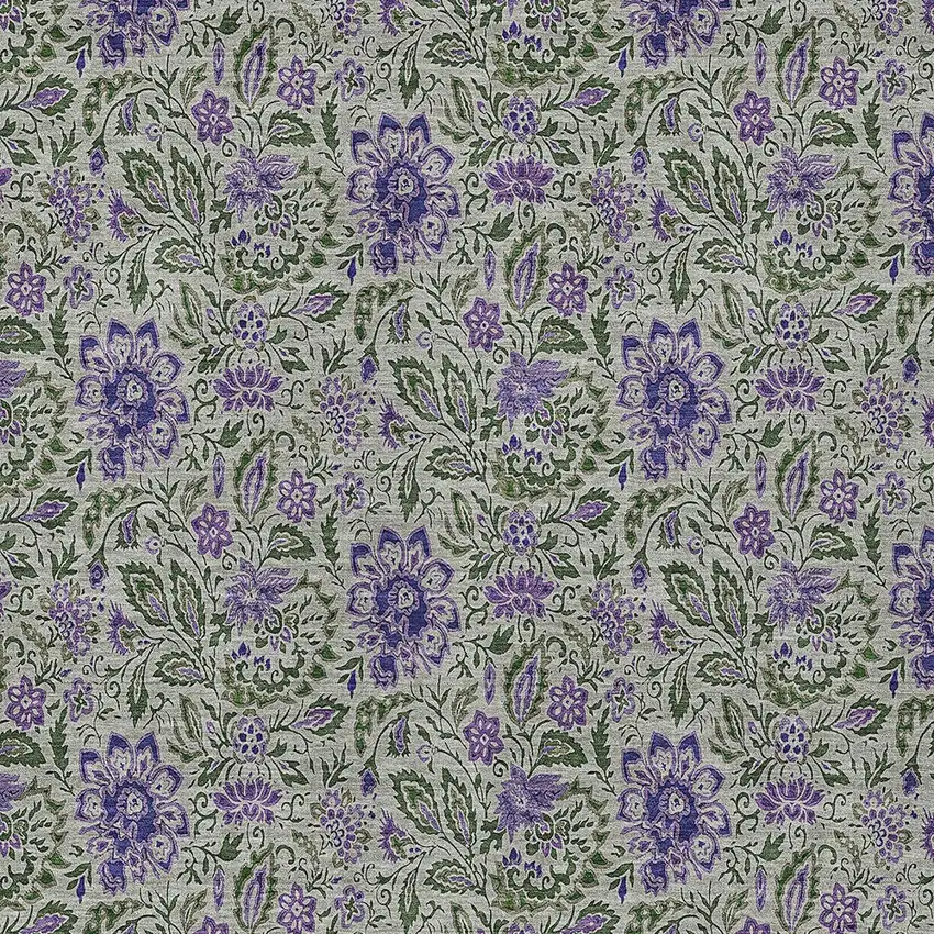 Olive Green Sage And Purple Floral Washable Indoor Outdoor Area Rug Photo 5