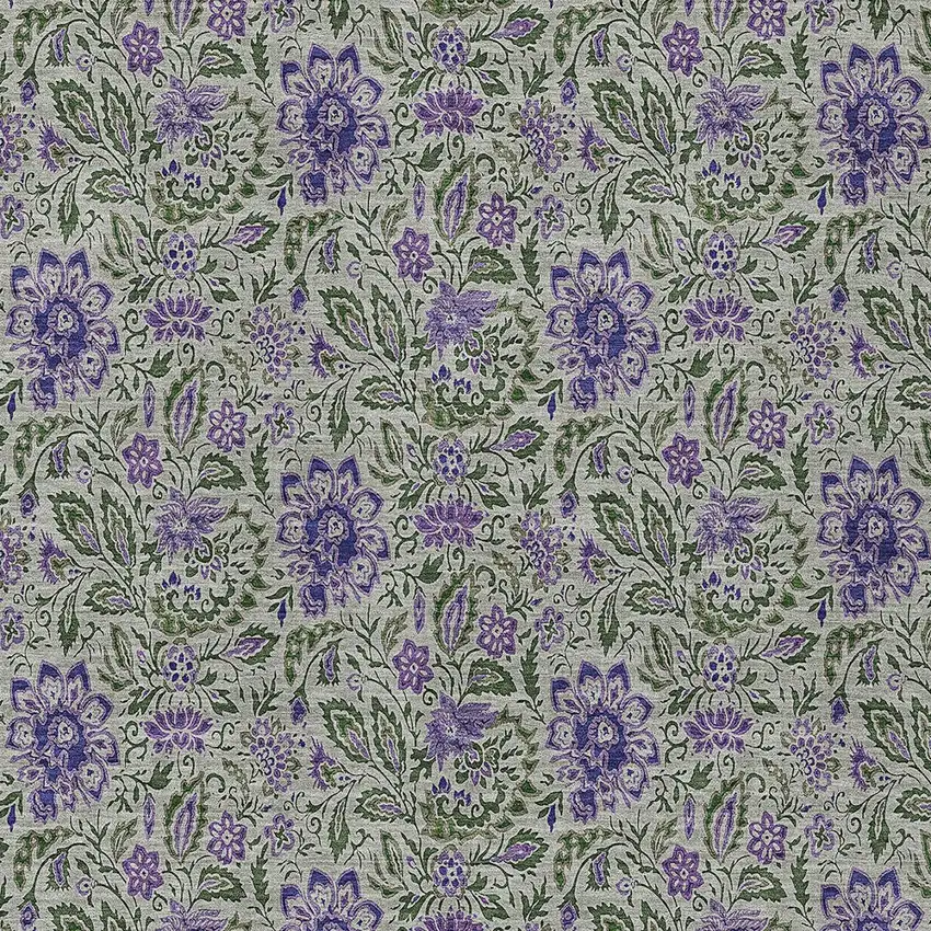 Olive Green Sage And Purple Floral Washable Indoor Outdoor Area Rug Photo 5
