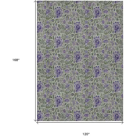 Olive Green Sage And Purple Floral Washable Indoor Outdoor Area Rug Photo 3